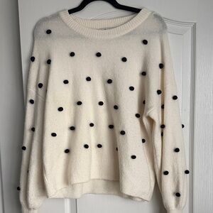Madewell Cream Sweater with Black Polka Dots